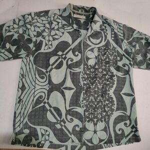 Tommy Bahama Men's Abstract Pattern Shirt in Green and Gray